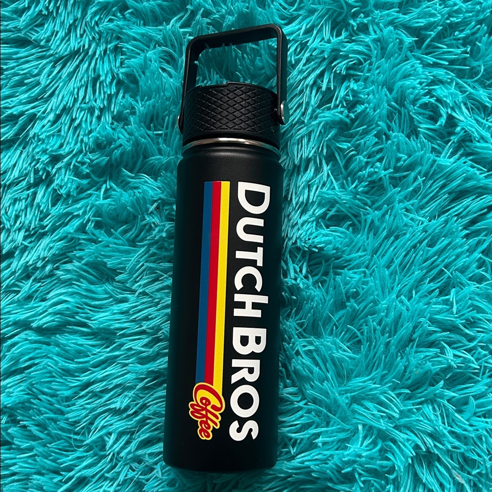 Dutch Bros Matte Black Bottle with Colorful Stripe